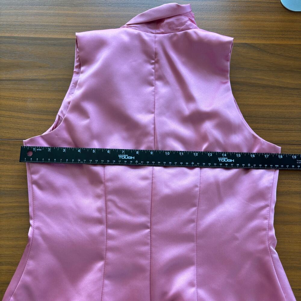 90s Vintage Dressbarn Top 10 Pink Satin Ruched Vest Button Office Siren Glam Y2K - Picture 9 of 15